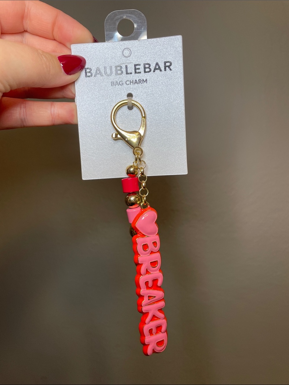 BaubleBar Pink & Red "Heart Breaker" Bag Charm/Keychain - NWT